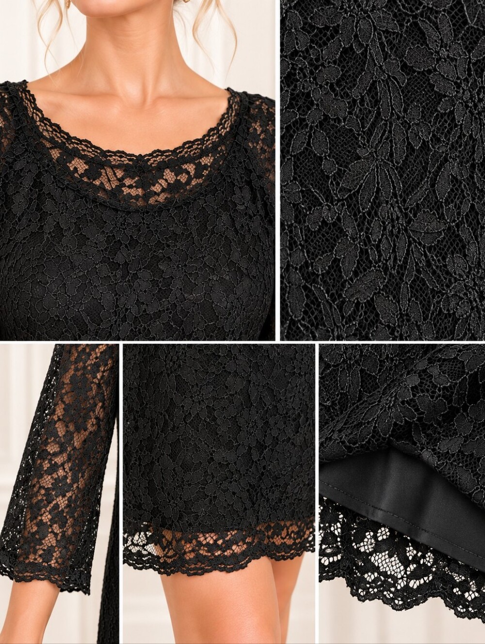Candalite Black Lace Dress Romantic Cocktail Evening Midi Dress | Size 2X - Picture 4 of 9